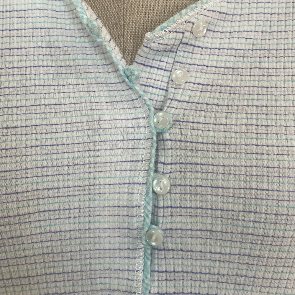 Vintage Aria Striped Short Sleeve nightgown ruffled hem embroidered flowers S - Picture 4 of 11